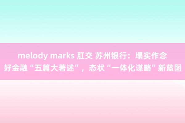 melody marks 肛交 苏州银行：塌实作念好金融“五篇大著述”，态状“一体化谋略”新蓝图