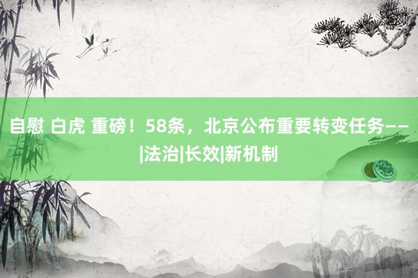 自慰 白虎 重磅！58条，北京公布重要转变任务——|法治|长效|新机制